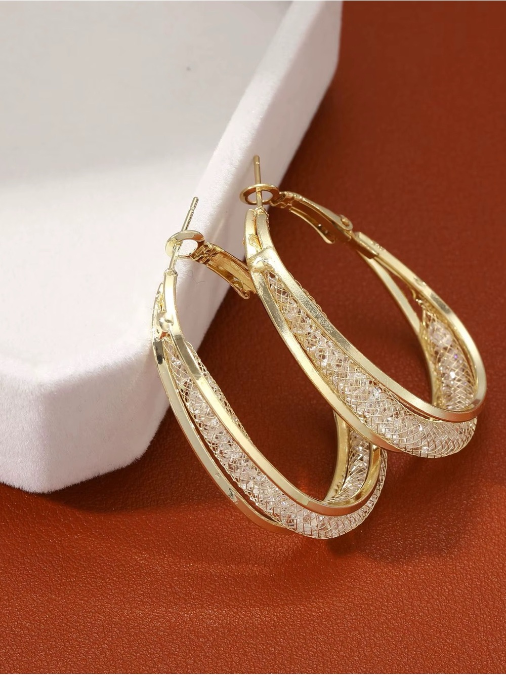 ** High-Quality Stainless Steel Gold Textured Double Hoop Earrings